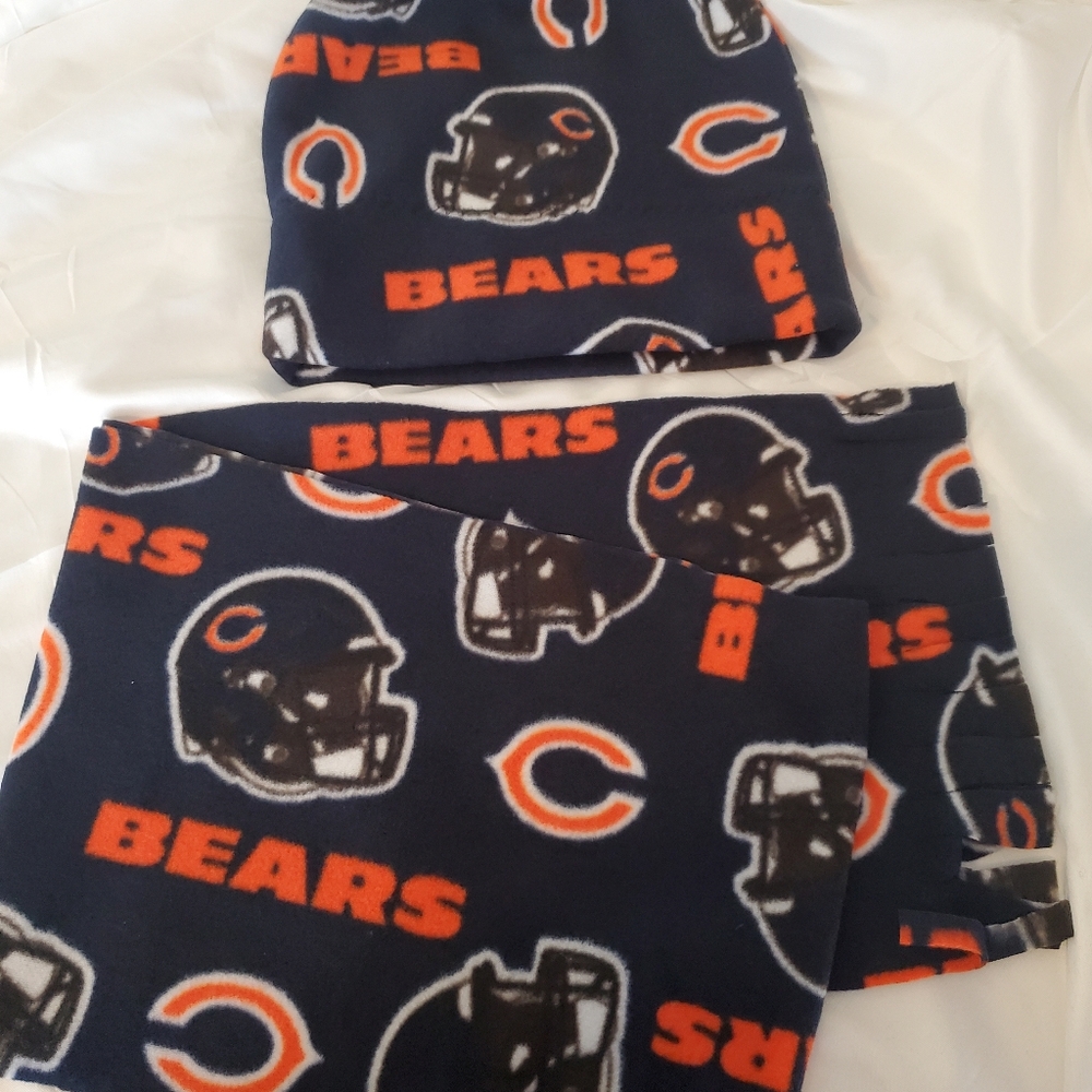 New Bears Fleece Beanie and Scarf Set - Navy and Orange Adult Sz